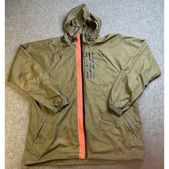ADIDAS Jacket Gym Running Military Green Size L 3 Stripe Full Zip - Picture 1 of 13